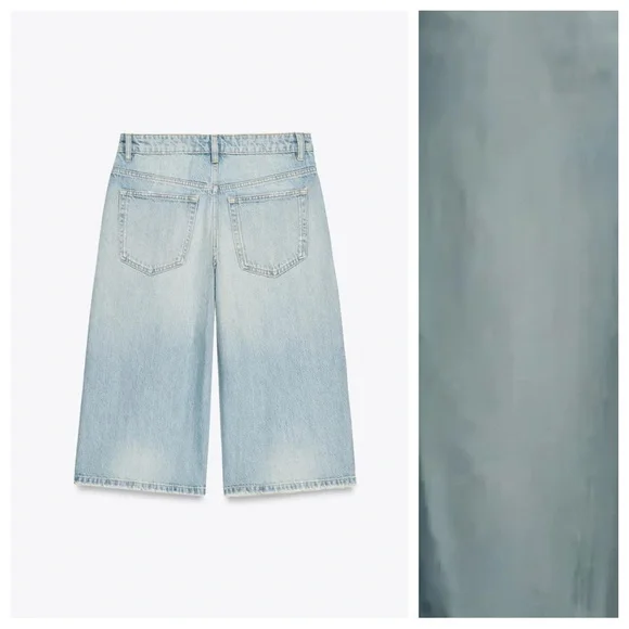 NWOT. Zara Light Blue Low-Rise Denim Bermuda Shorts. Size 6.